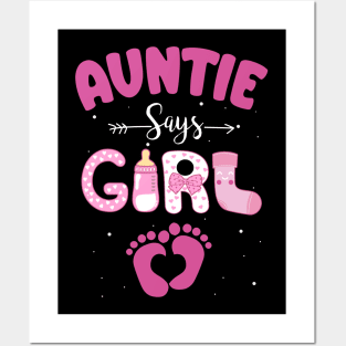 Auntie Says Girl Gender Reveal Matching Family Posters and Art